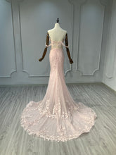Ostty Blush Pink Off-Shoulder Lace Wedding Dress with Train OST-RP008-25 (Wholesale)